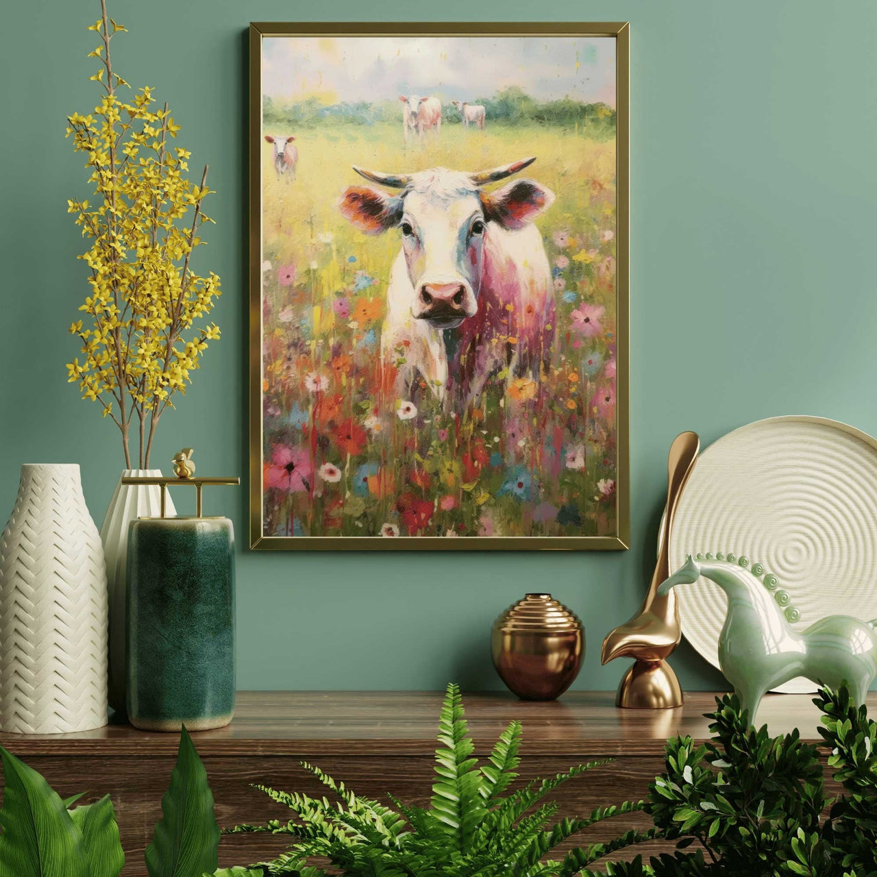 White Bull Cow Wall Art – Farm Girls Room Print