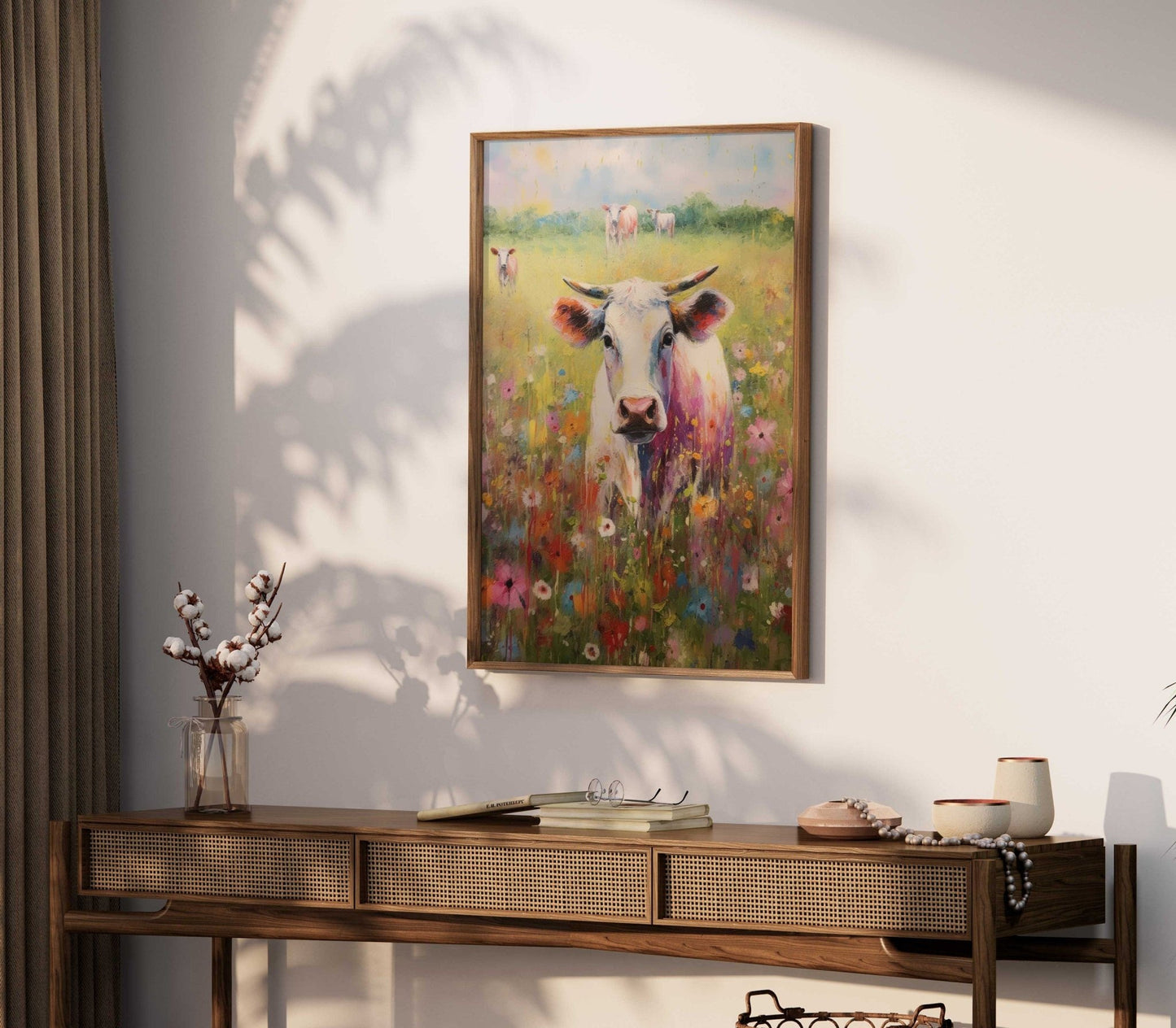 Vintage Bull Cow Painting, Rustic Country Home Decor, Farmhouse Wall Art - WildfieldPrints