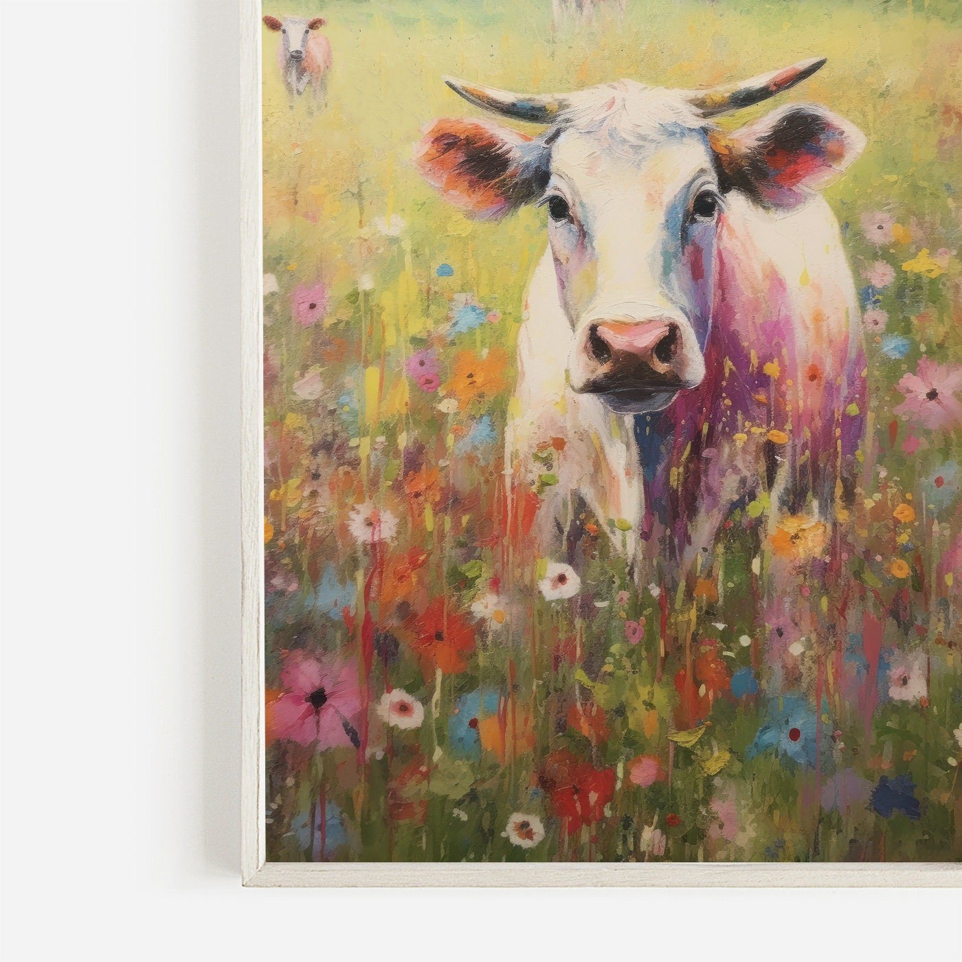 Vintage Bull Cow Painting, Rustic Country Home Decor, Farmhouse Wall Art - WildfieldPrints