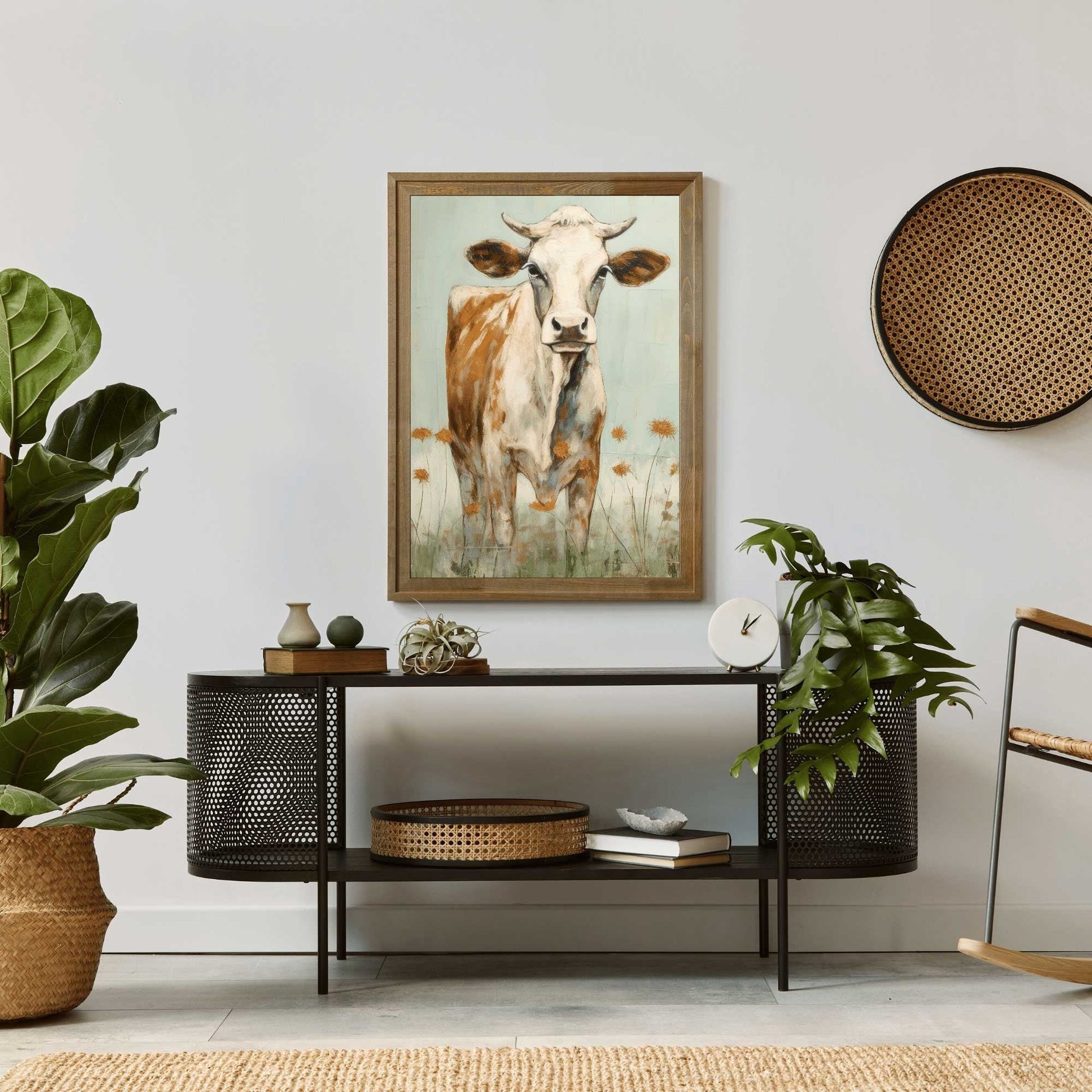Vintage Bull Portrait, Whimsical Cow Wall Art, Rustic Farmhouse Decor - WildfieldPrints