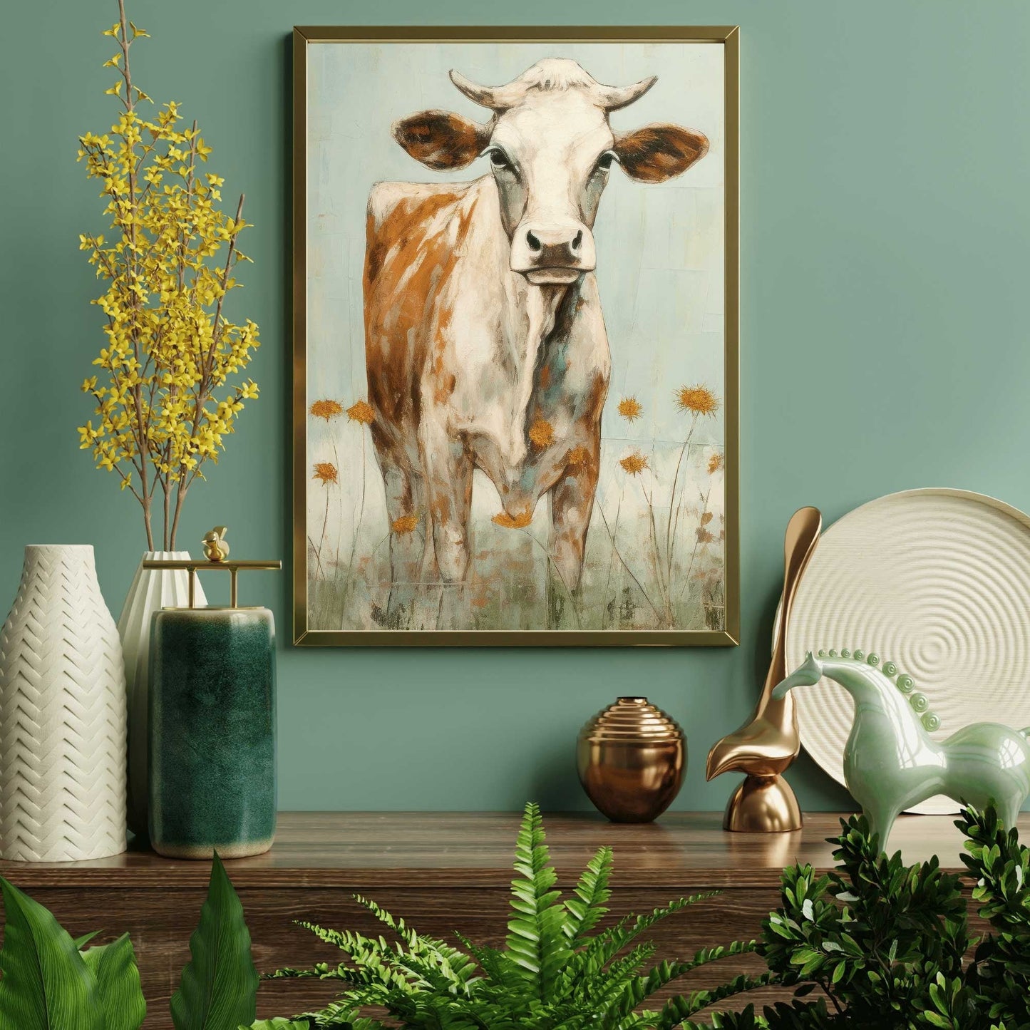 Vintage Bull Portrait, Whimsical Cow Wall Art, Rustic Farmhouse Decor - WildfieldPrints