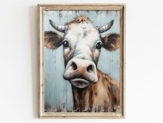 Vintage Bull Portrait, Whimsical Cow Wall Art, Rustic Farmhouse Decor - WildfieldPrints