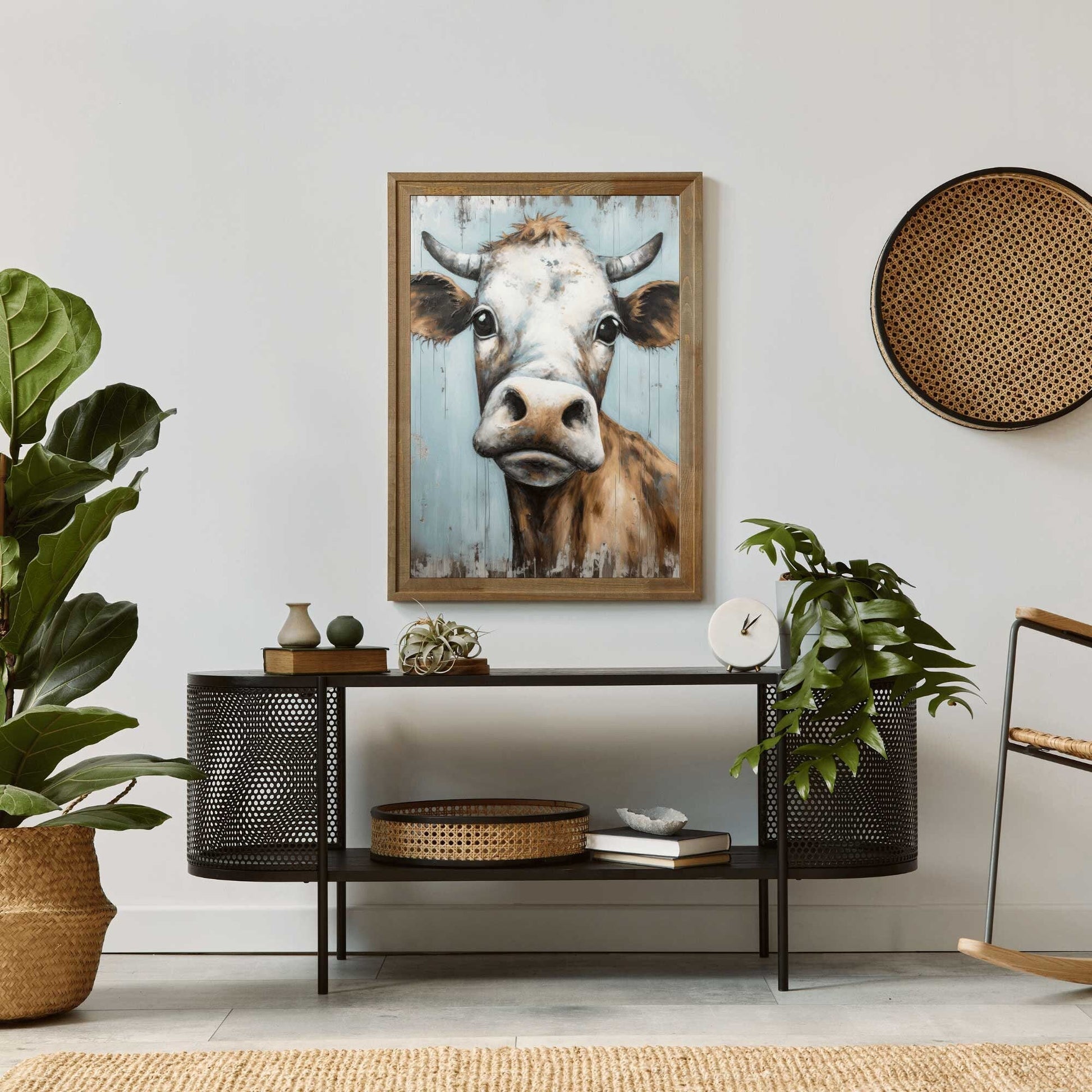 Vintage Bull Portrait, Whimsical Cow Wall Art, Rustic Farmhouse Decor - WildfieldPrints
