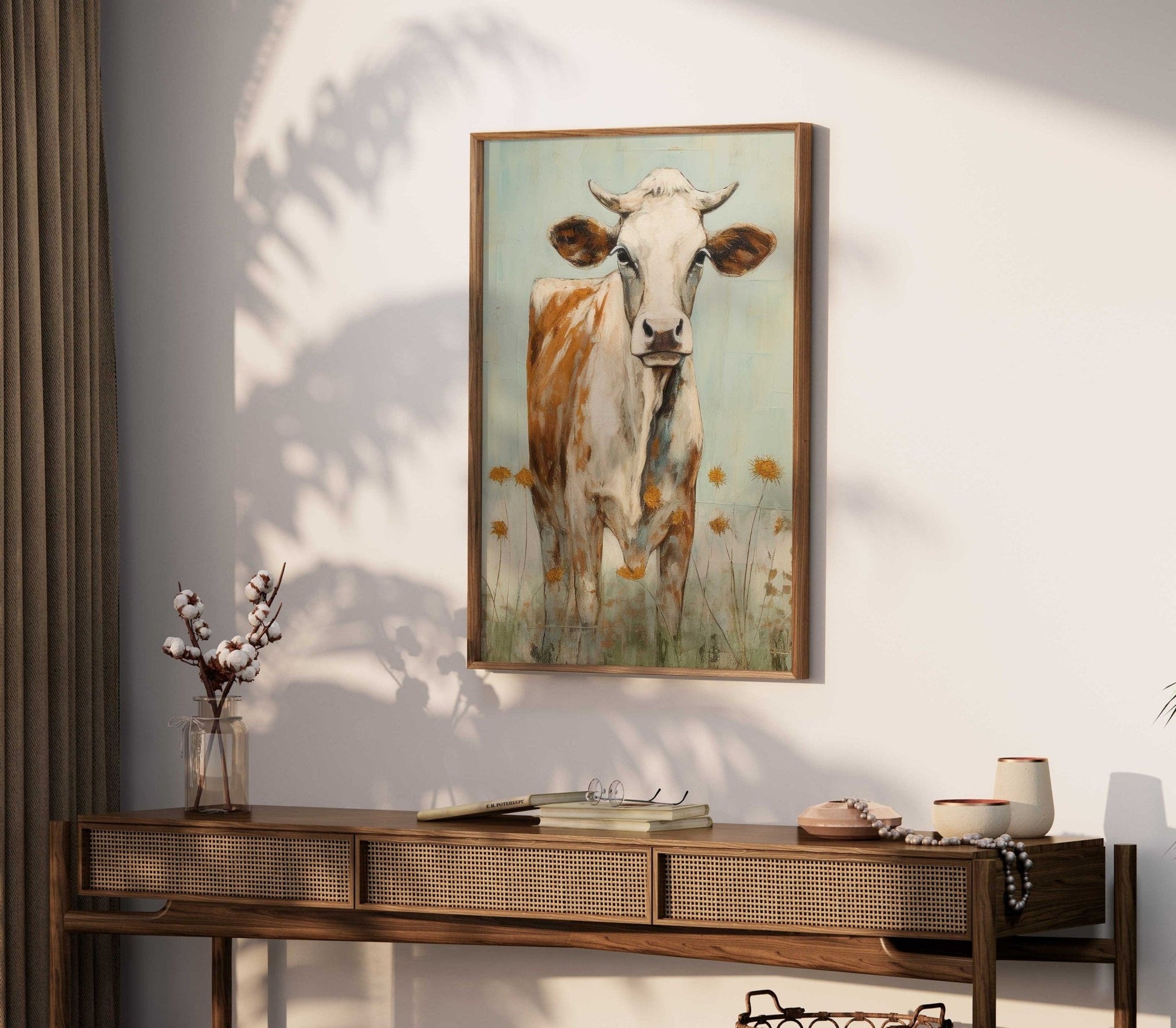 Vintage Bull Portrait, Whimsical Cow Wall Art, Rustic Farmhouse Decor - WildfieldPrints