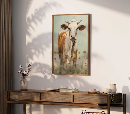Vintage Bull Portrait, Whimsical Cow Wall Art, Rustic Farmhouse Decor - WildfieldPrints