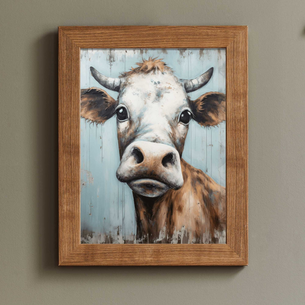 Whimsical Bull Wall Art – Farmhouse Living Room Print
