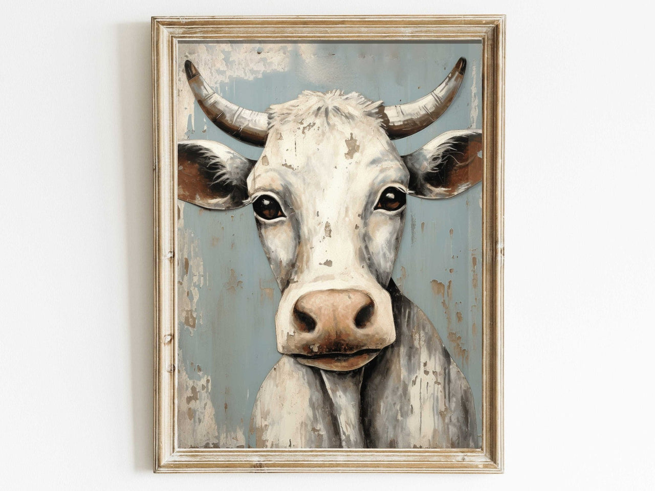 Whimsical Bull Wall Art – Farmhouse Living Room Print