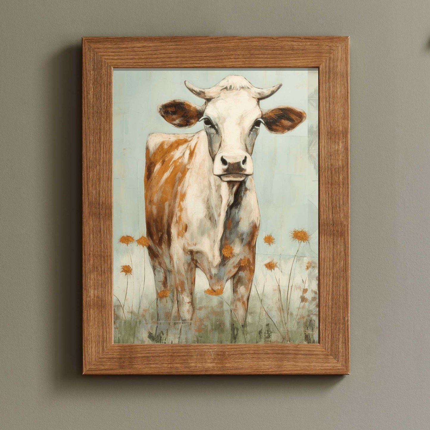 Vintage Bull Portrait, Whimsical Cow Wall Art, Rustic Farmhouse Decor - WildfieldPrints