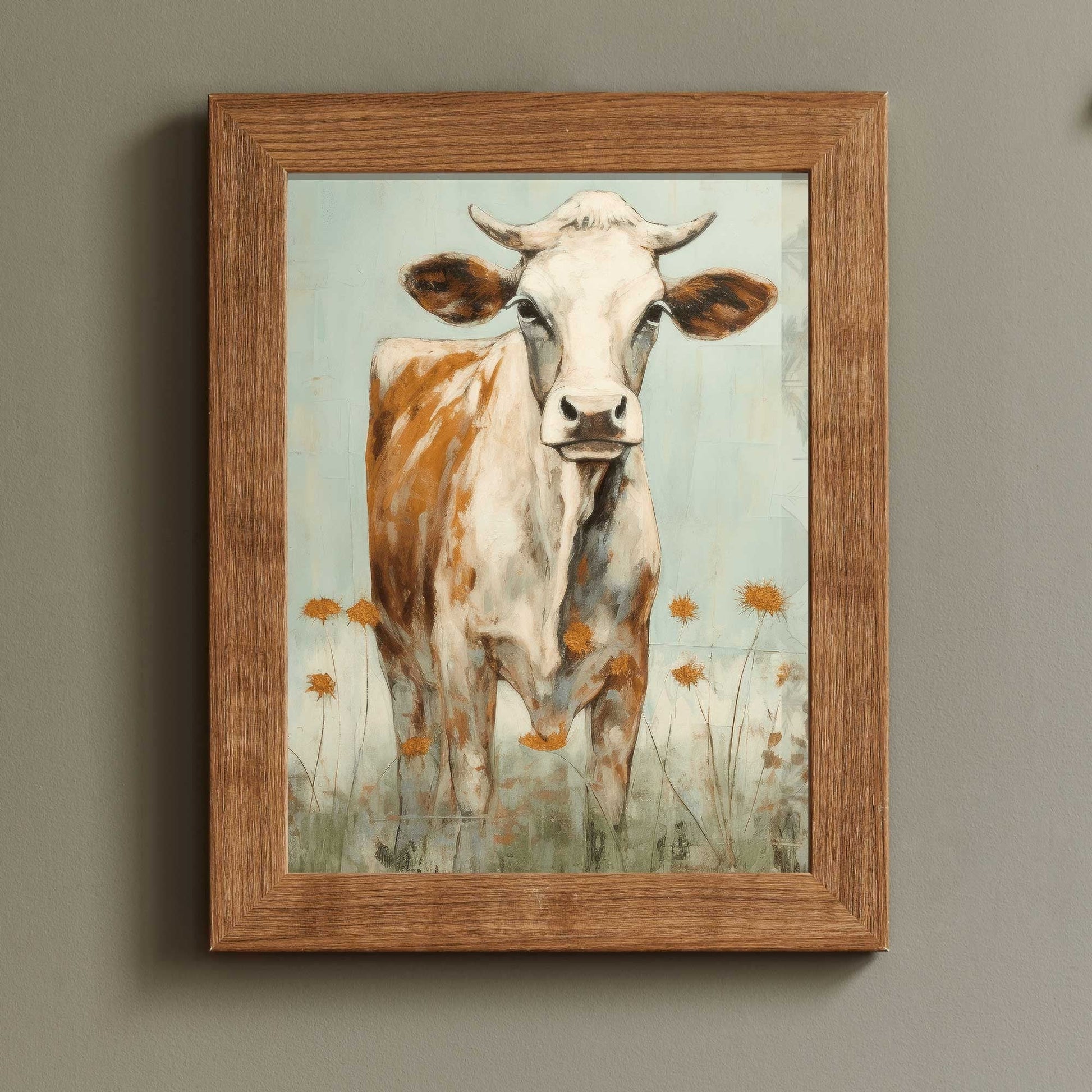 Vintage Bull Portrait, Whimsical Cow Wall Art, Rustic Farmhouse Decor - WildfieldPrints