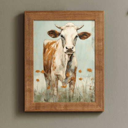 Vintage Bull Portrait, Whimsical Cow Wall Art, Rustic Farmhouse Decor - WildfieldPrints