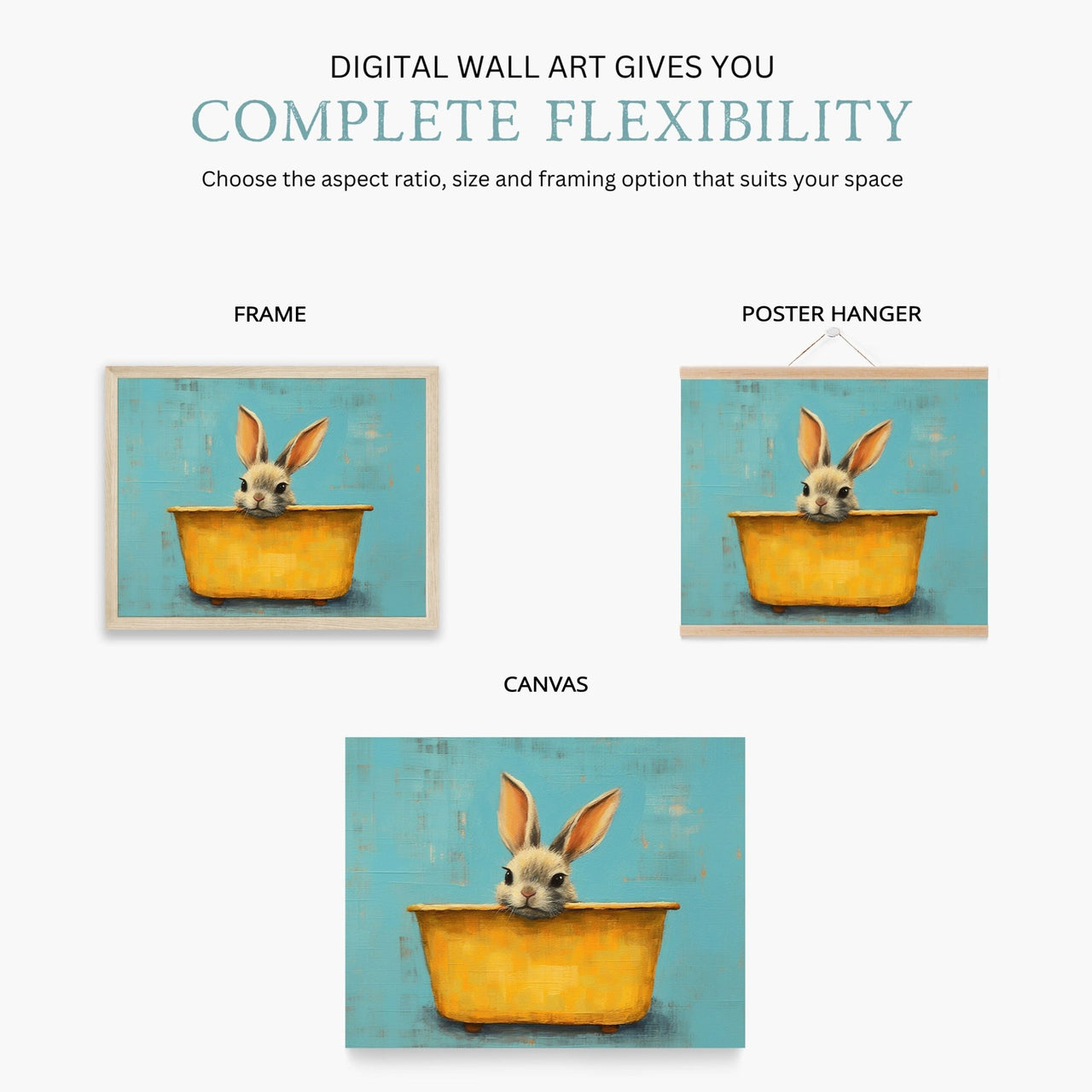Bunny Bath Tub Wall Art – Animal Nursery Print