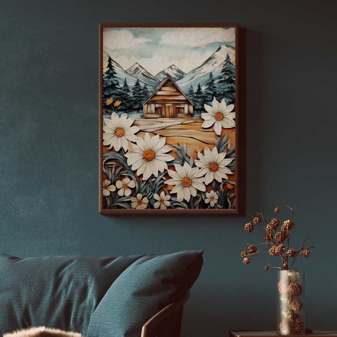 Vintage Cabin Wall Art – Rustic Living Room Print