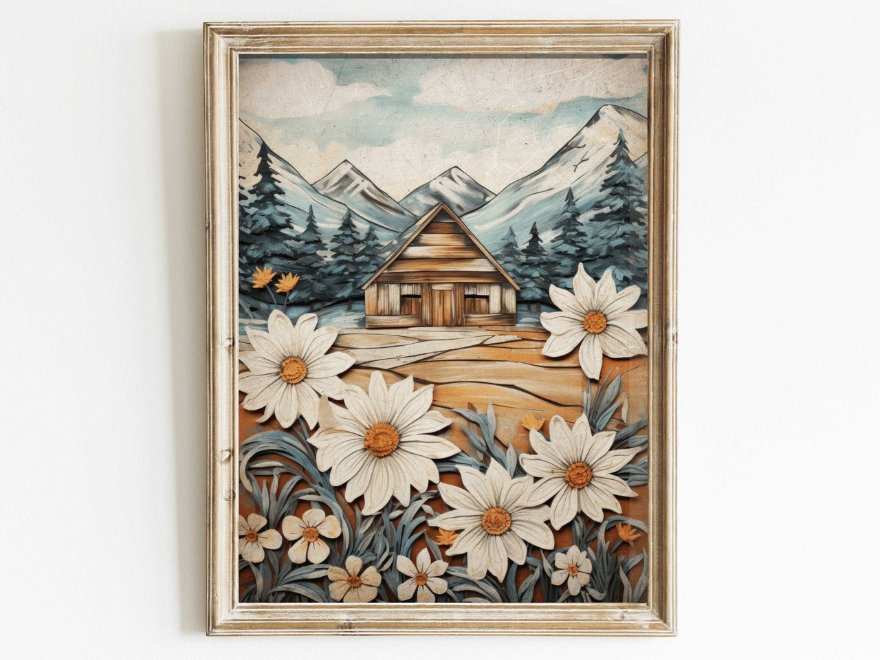 Vintage Cabin Wall Art – Rustic Living Room Print