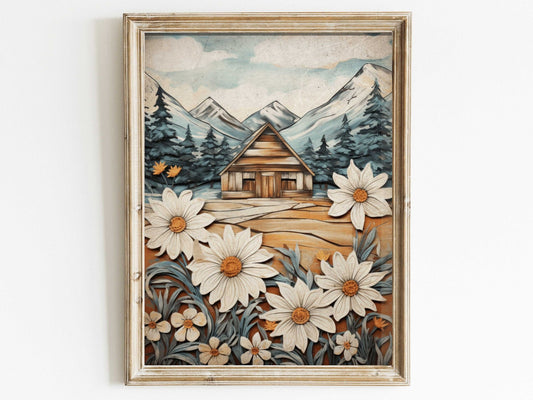 Vintage Cabin Wall Art – Rustic Living Room Print