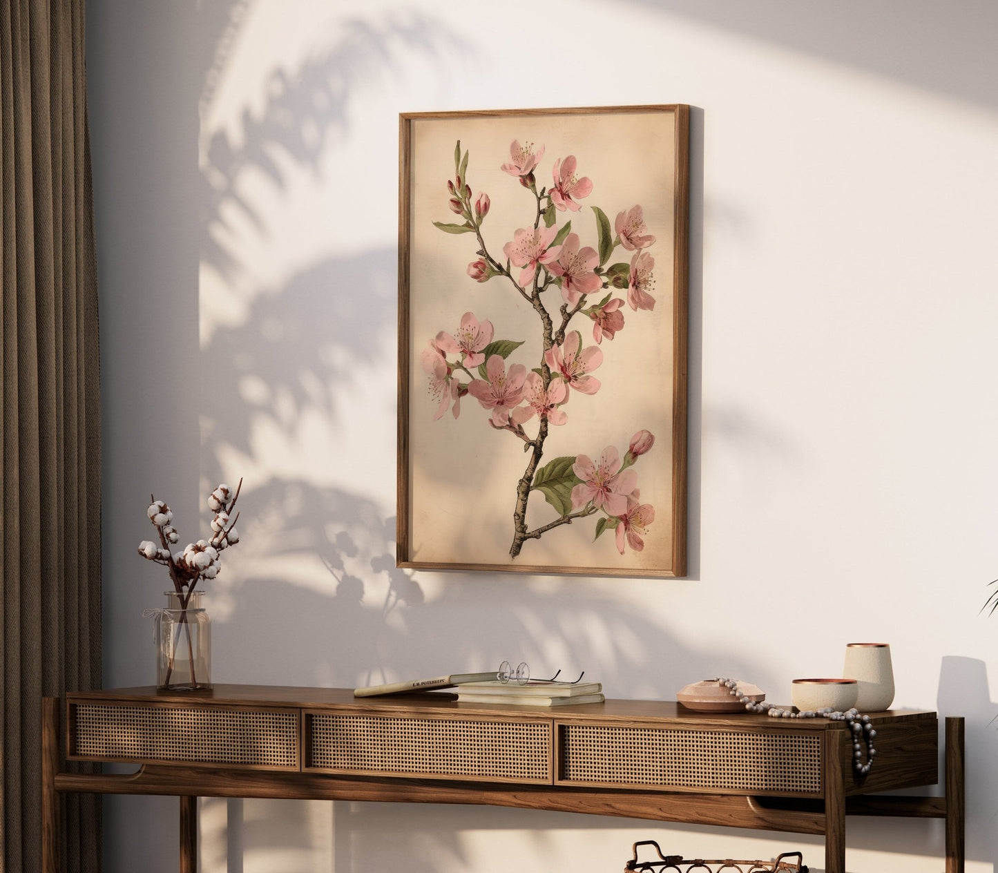 Vintage Cherry Blossom Wall Art, Pink Floral Decor, French Farmhouse Style - WildfieldPrints