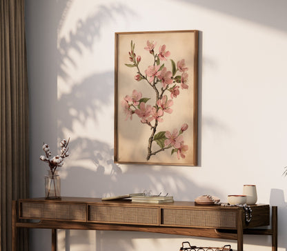 Vintage Cherry Blossom Wall Art, Pink Floral Decor, French Farmhouse Style - WildfieldPrints