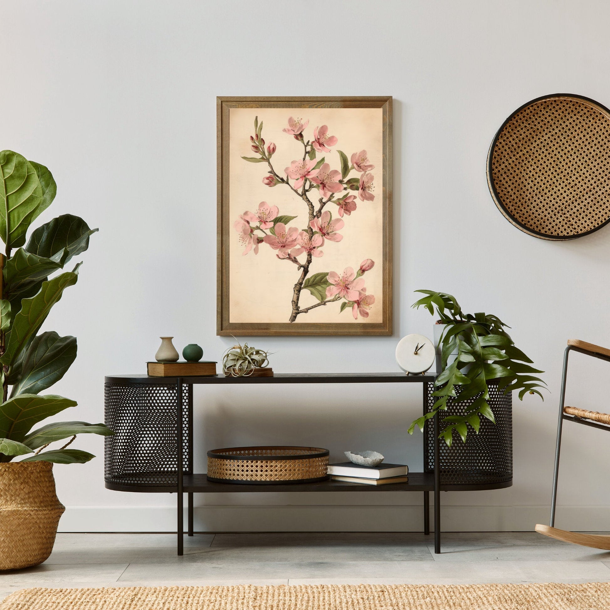 Vintage Cherry Blossom Wall Art, Pink Floral Decor, French Farmhouse Style - WildfieldPrints