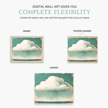 Vintage Cloud Print, Emerald Green Wall Art, Rustic Living Room Decor - WildfieldPrints