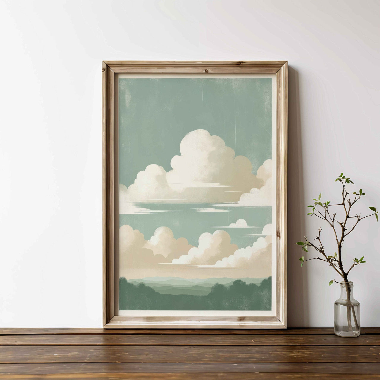 Sage Green Cloud Print – Landscape Living Room Wall Art