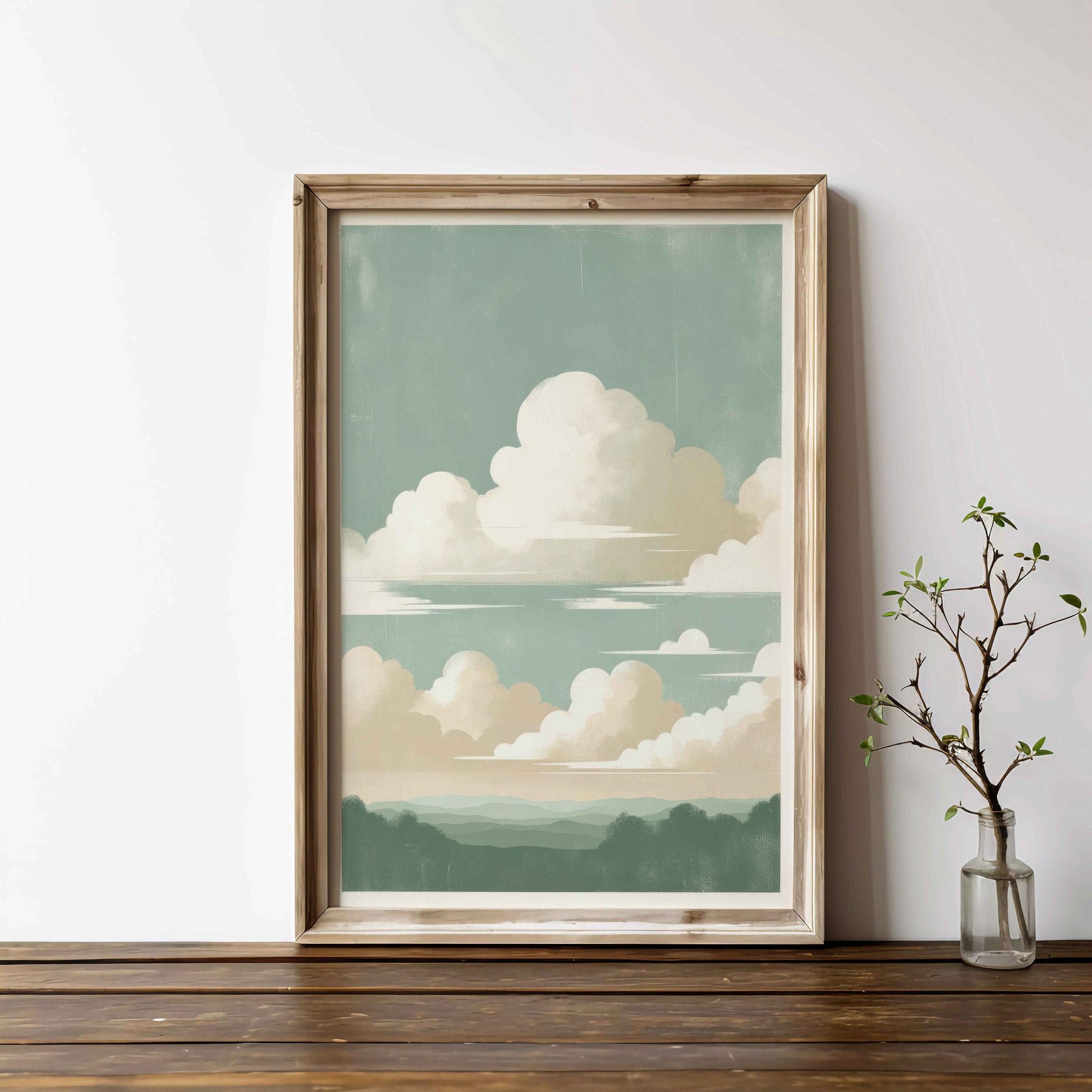 Vintage Cloud Print, Sage Green Wall Decor, Rustic Home Accent - WildfieldPrints