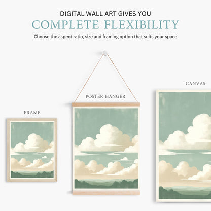 Vintage Cloud Print, Sage Green Wall Decor, Rustic Home Accent - WildfieldPrints