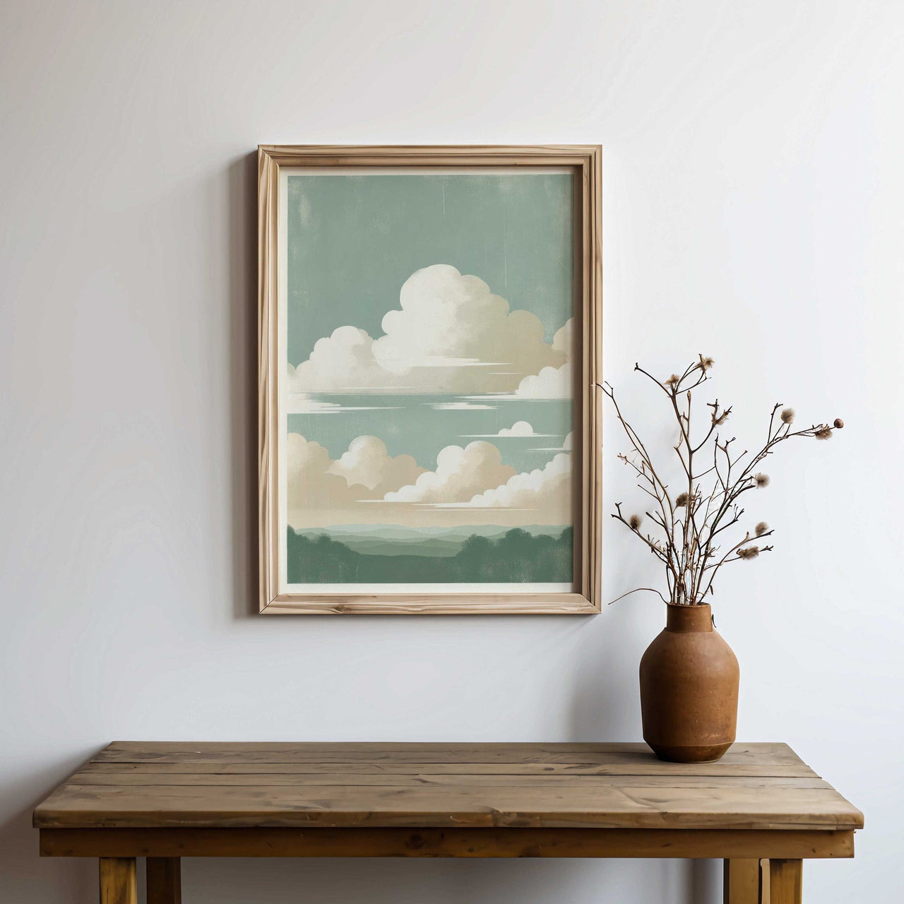 Sage Green Cloud Print – Landscape Living Room Wall Art