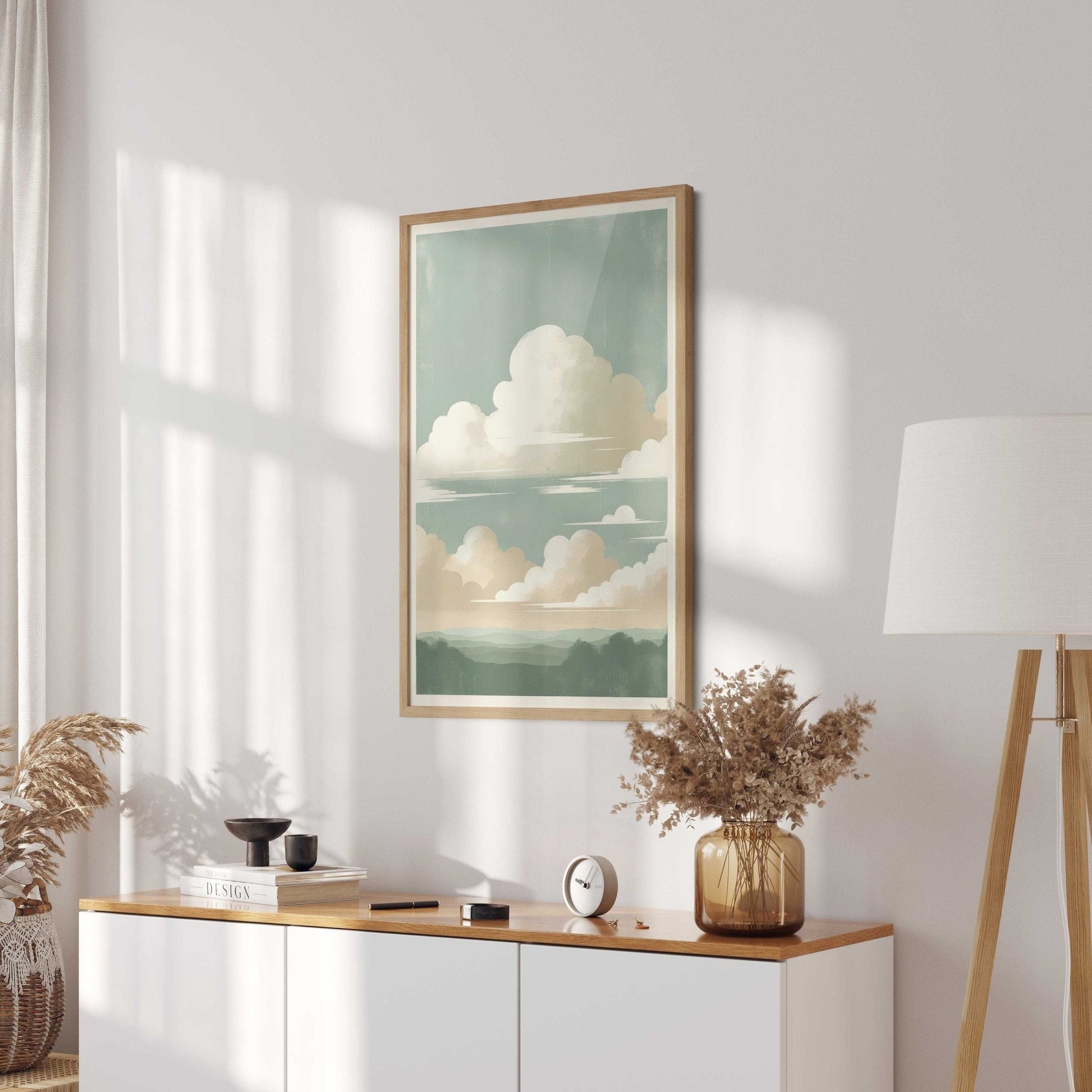 Vintage Cloud Print, Sage Green Wall Decor, Rustic Home Accent - WildfieldPrints