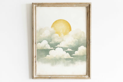 Vintage Cloud Print, Sunset Wall Decor, Rustic Home Accent - WildfieldPrints