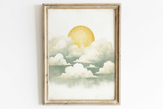 Vintage Cloud Print, Sunset Wall Decor, Rustic Home Accent - WildfieldPrints