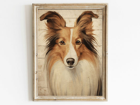 Vintage Collie Print, Rustic Dog Decor, Collie Portrait, Wall Art - WildfieldPrints