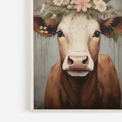 Vintage Cow Portrait, Rustic Farmhouse Wall Art, Country Decor - WildfieldPrints