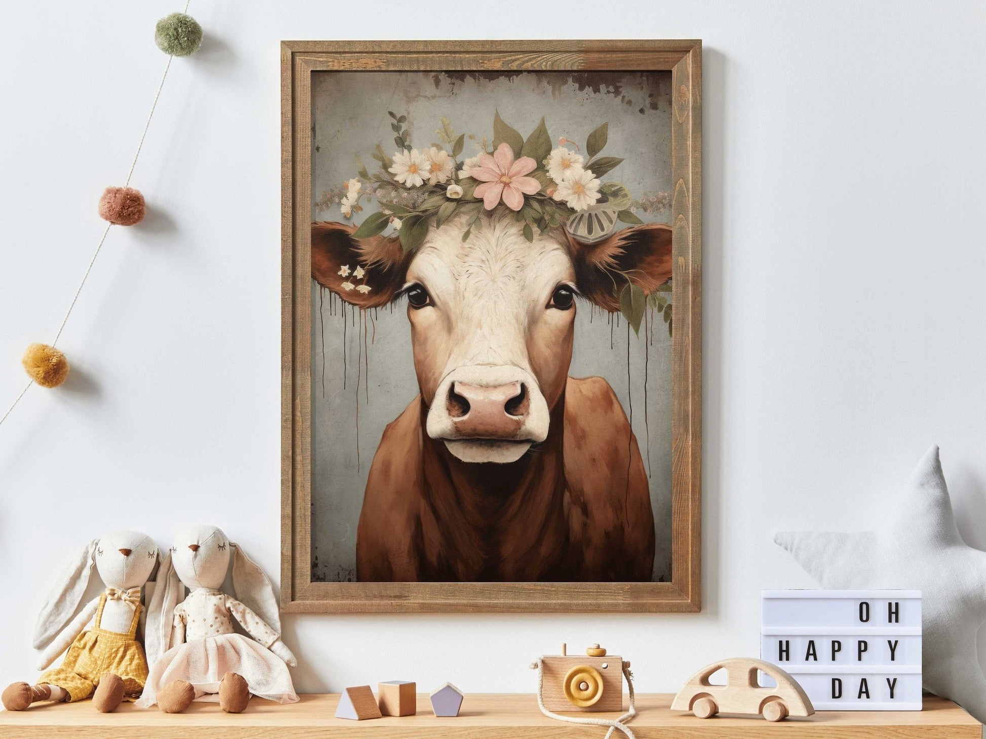 Vintage Cow Portrait, Rustic Farmhouse Wall Art, Country Decor - WildfieldPrints