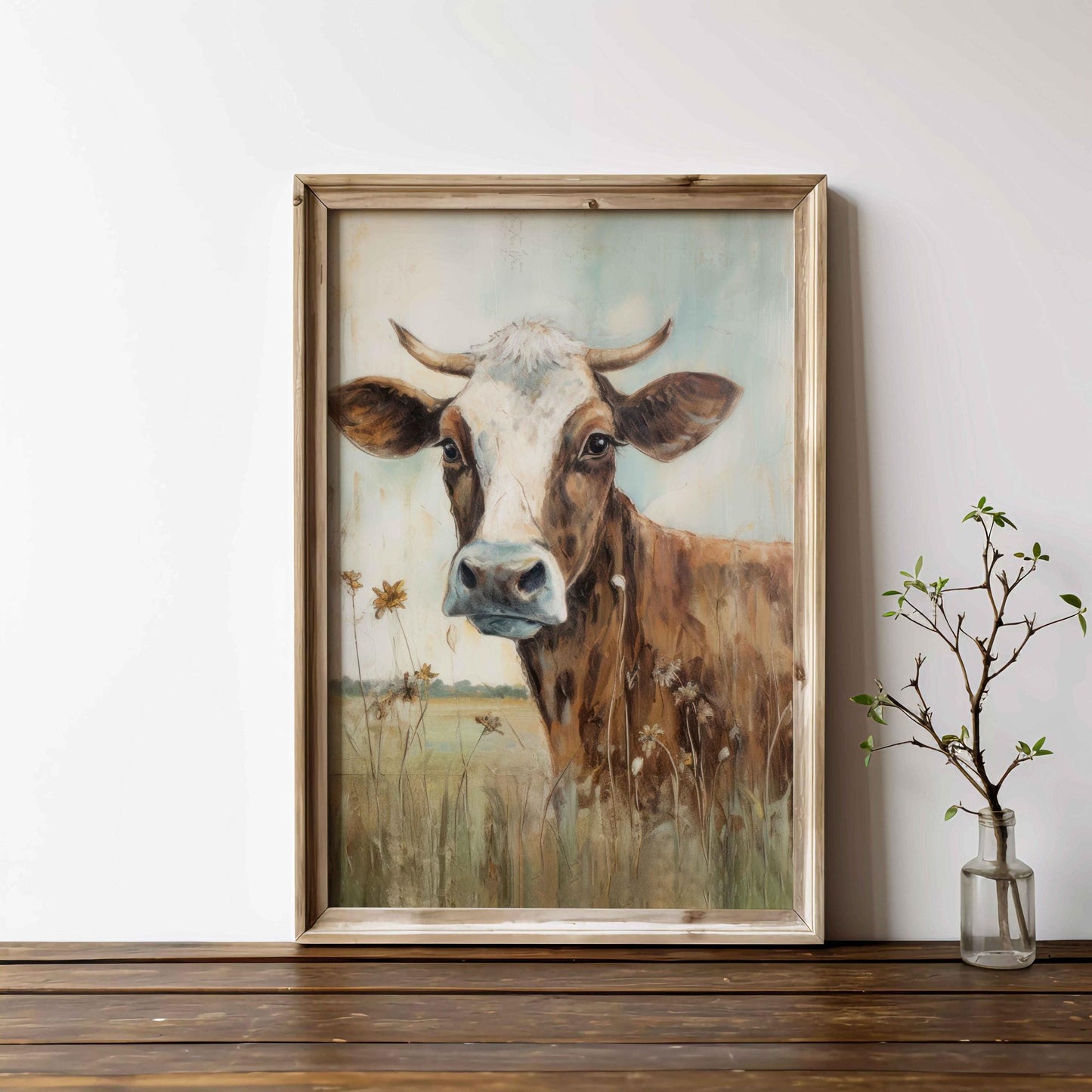 Vintage Cow Portrait, Whimsical Wall Art, Farmhouse Decor, Animal Print - WildfieldPrints