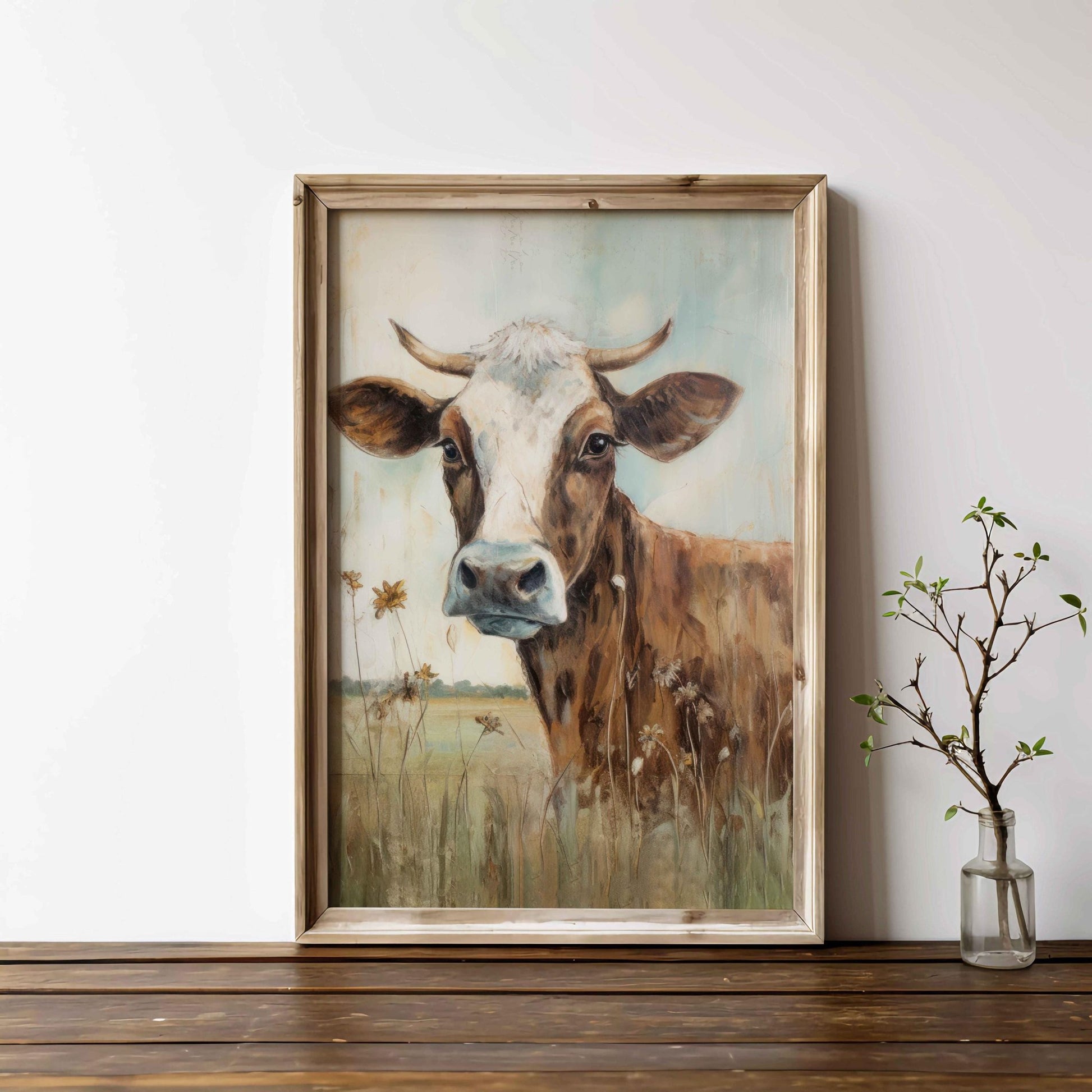Vintage Cow Portrait, Whimsical Wall Art, Farmhouse Decor, Animal Print - WildfieldPrints