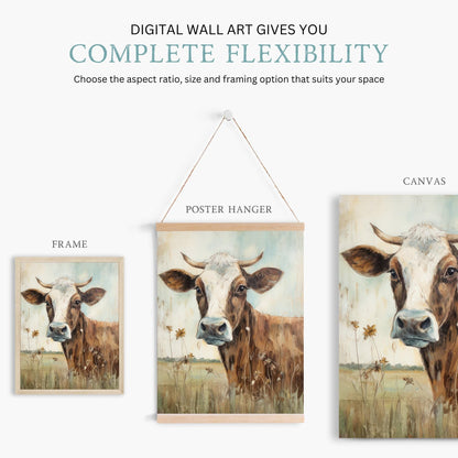 Vintage Cow Portrait, Whimsical Wall Art, Farmhouse Decor, Animal Print - WildfieldPrints