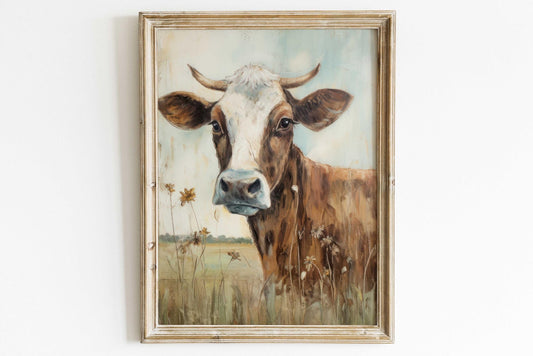 Vintage Cow Portrait, Whimsical Wall Art, Farmhouse Decor, Animal Print - WildfieldPrints