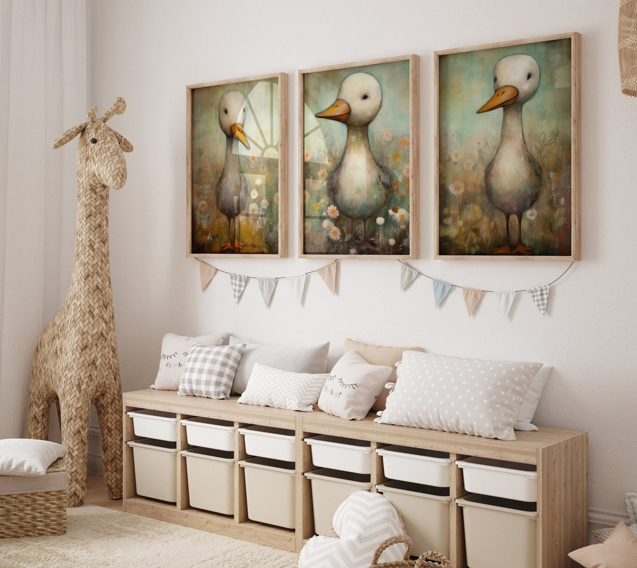 Quirky Geese Wall Art – Farm Nursery Print • Set of 3