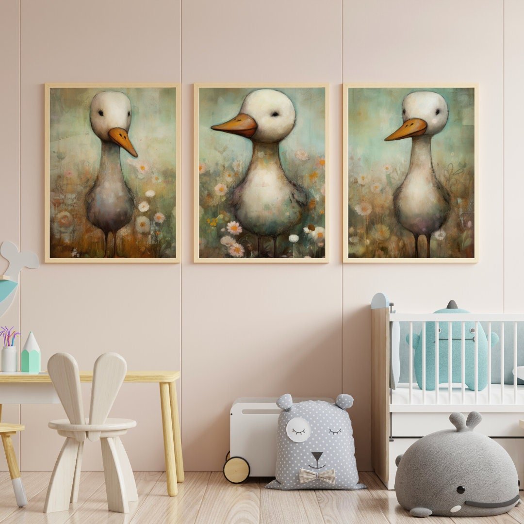 Quirky Geese Wall Art – Farm Nursery Print • Set of 3