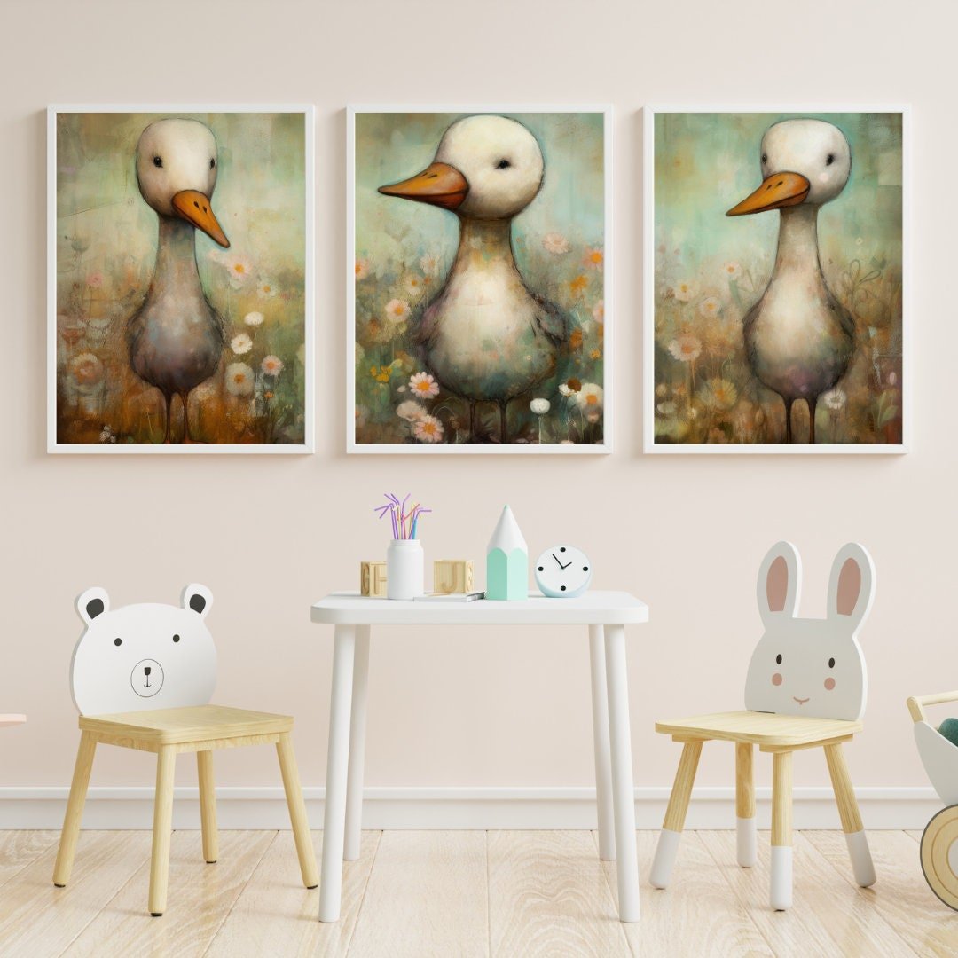 Quirky Geese Wall Art – Farm Nursery Print • Set of 3