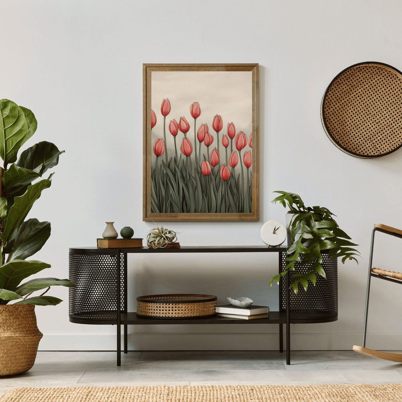 Red Tulip Wall Art – Floral Living Room Print