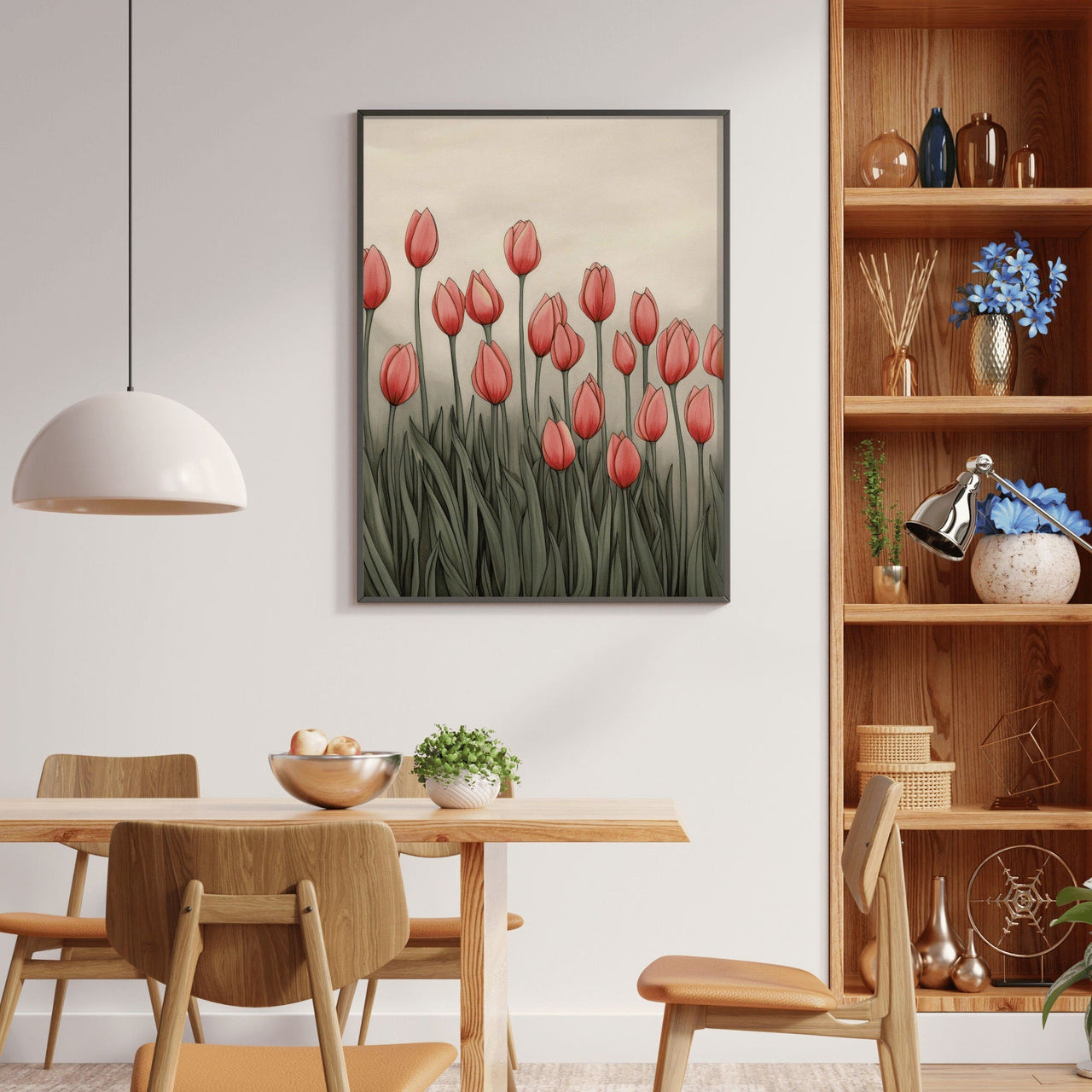 Red Tulip Wall Art – Floral Living Room Print