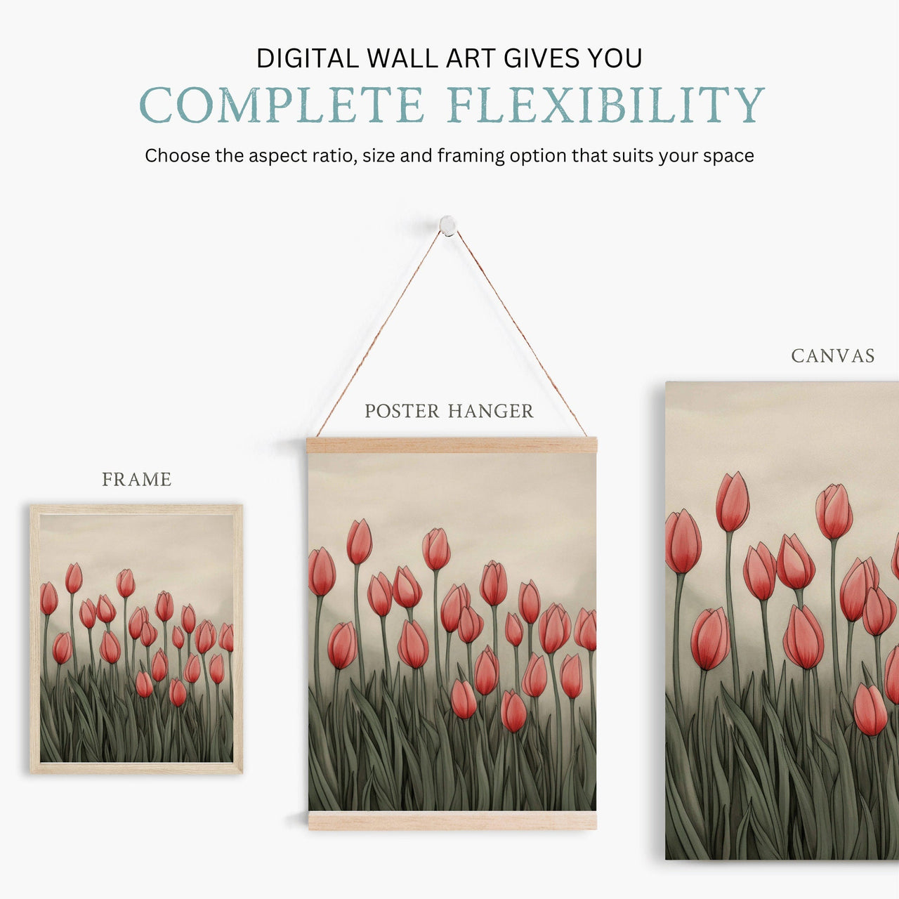 Red Tulip Wall Art – Floral Living Room Print