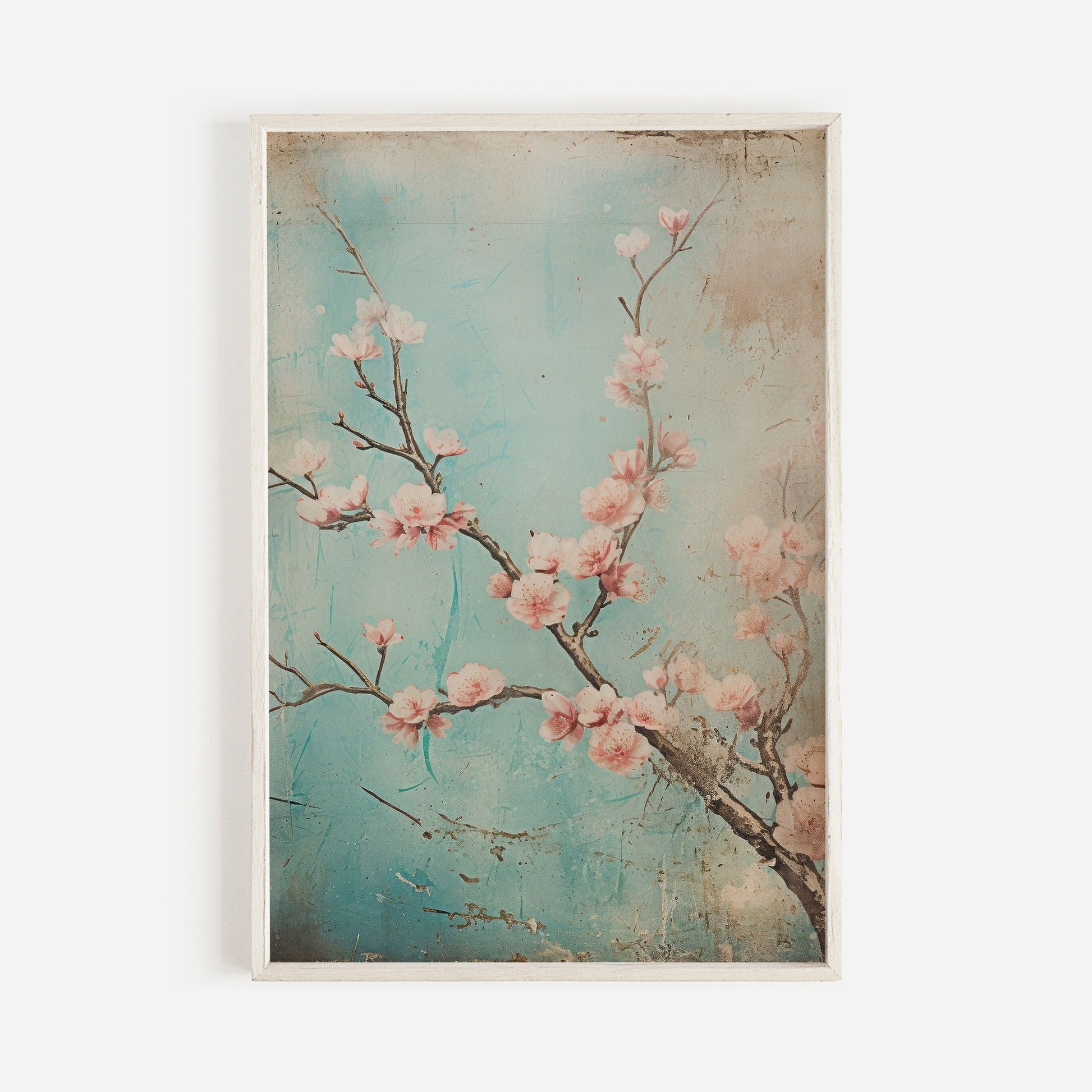 Vintage Floral Wall Art, Cherry Blossom Print, Rustic Home Decor - WildfieldPrints