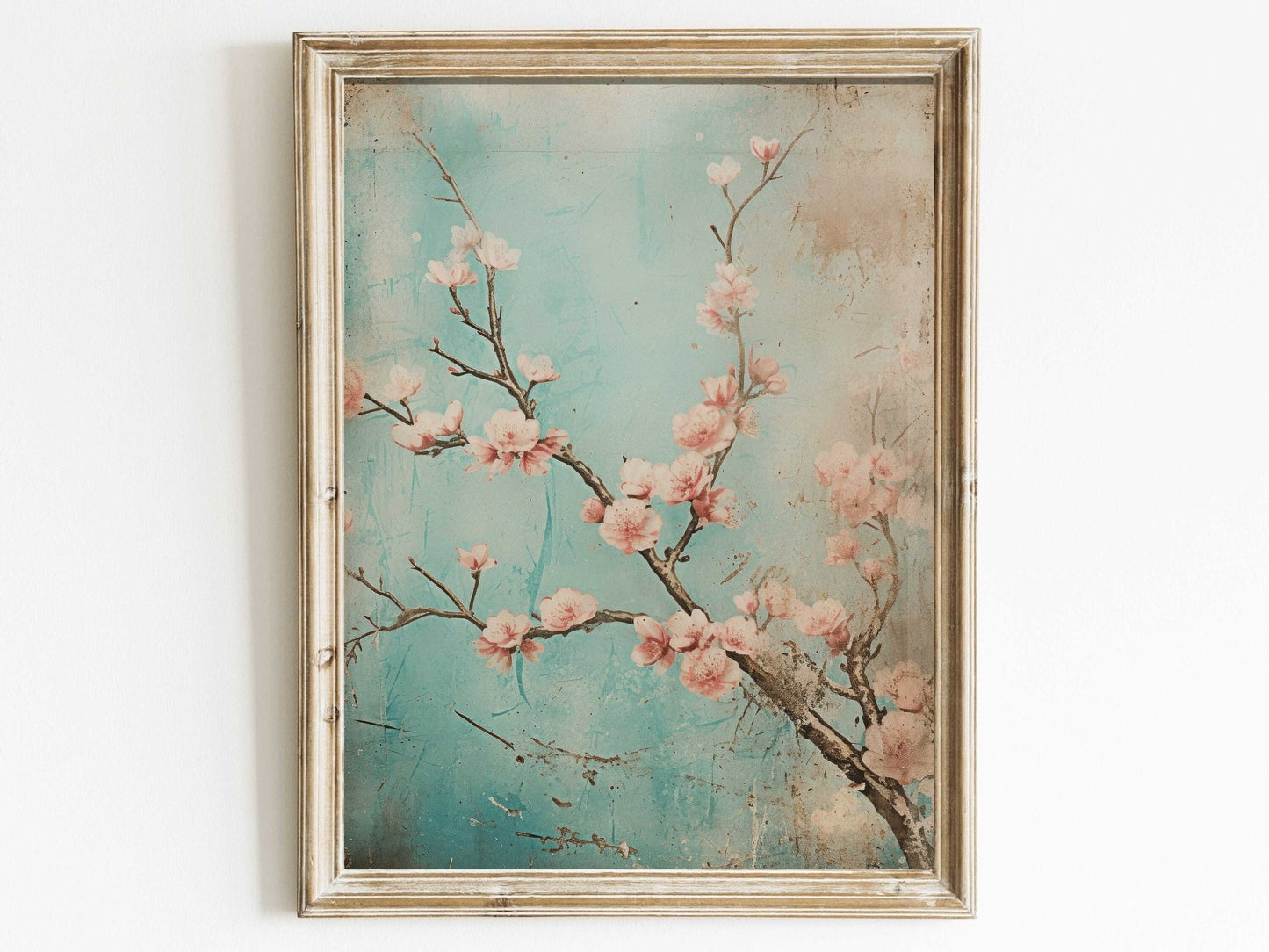 Vintage Floral Wall Art, Cherry Blossom Print, Rustic Home Decor - WildfieldPrints