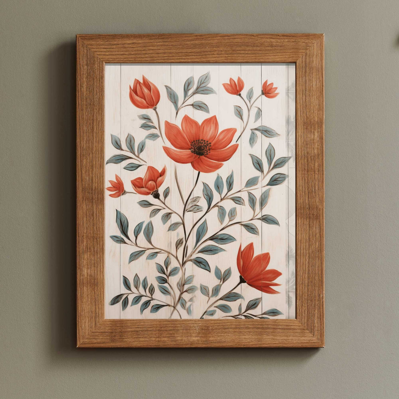 Red Flower Print – Floral Living Room Wall Decor