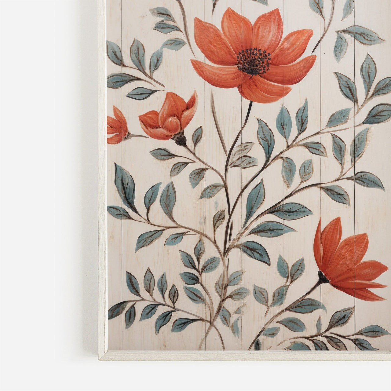 Red Flower Print – Floral Living Room Wall Decor