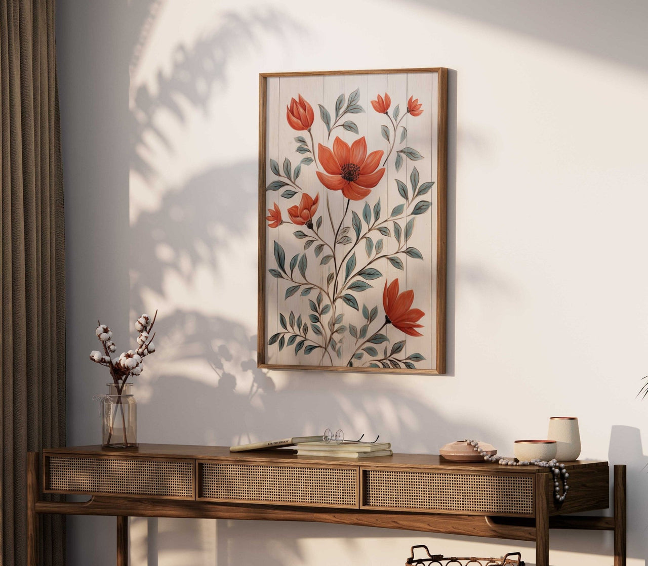 Red Flower Print – Floral Living Room Wall Decor