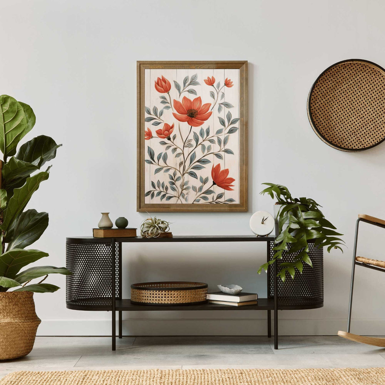 Red Flower Print – Floral Living Room Wall Decor