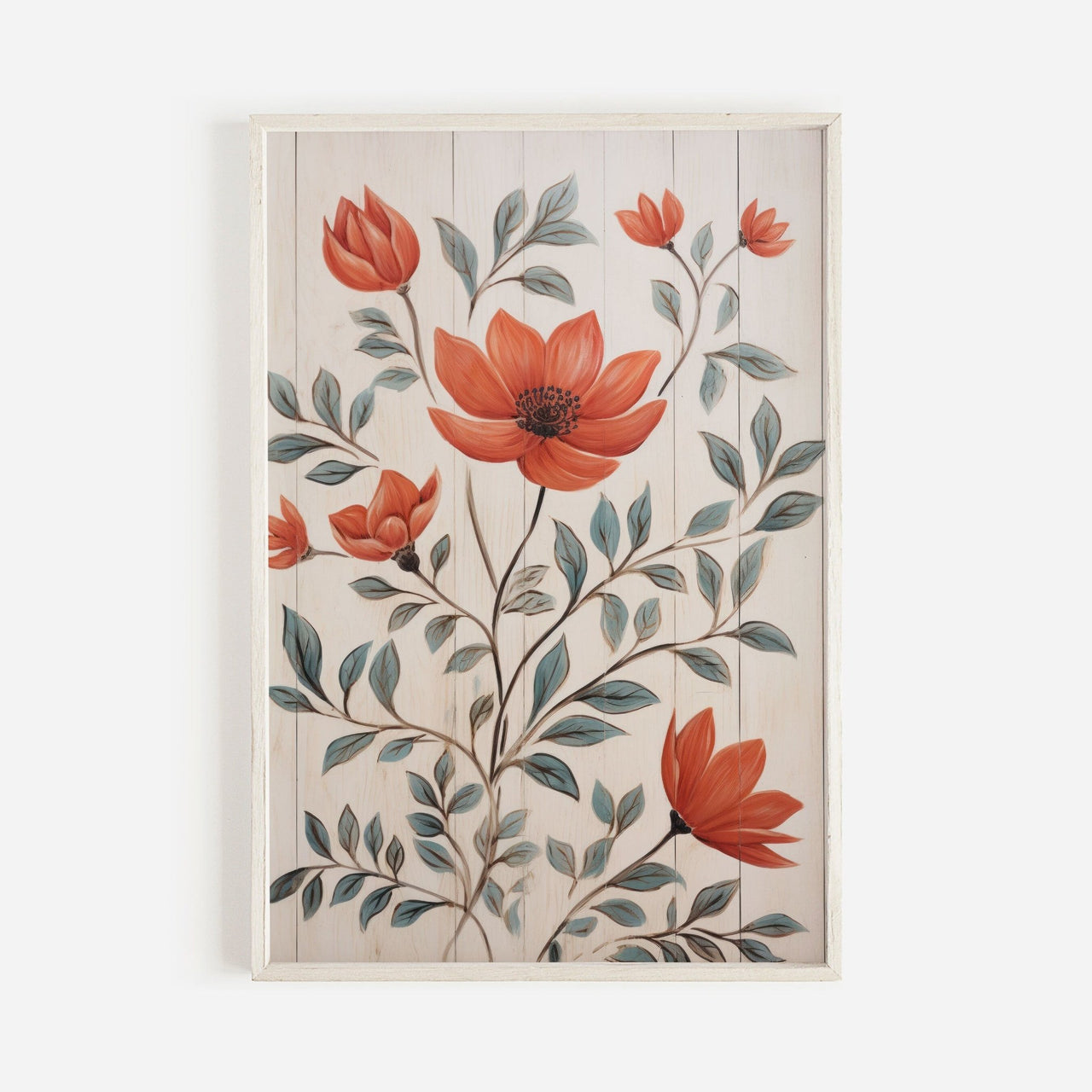 Red Flower Print – Floral Living Room Wall Decor
