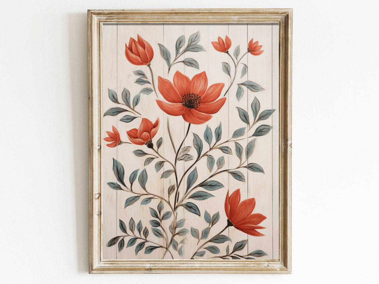 Red Flower Print – Floral Living Room Wall Decor